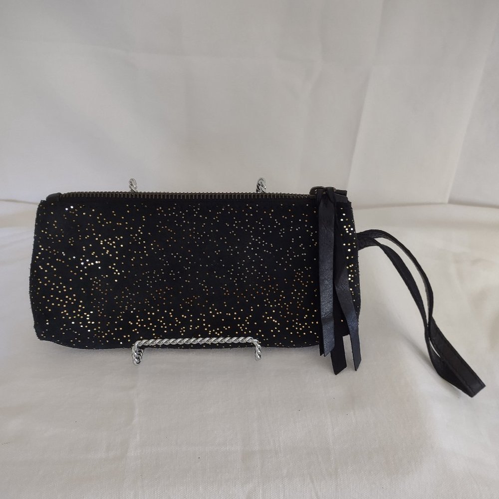 Gianotti Black and Gold Leather Wristlet with Tassel Zipper